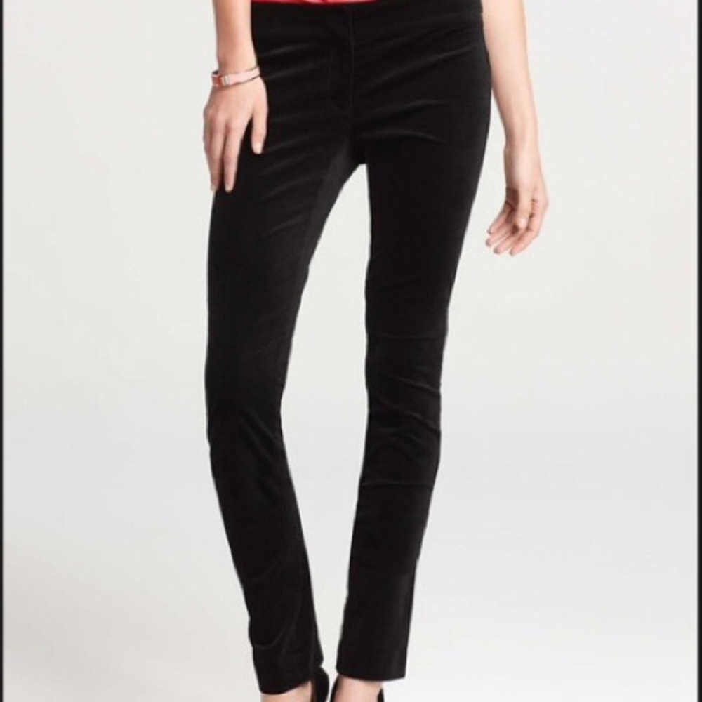 Ann Taylor Velvet Straight Leg Black Pants
